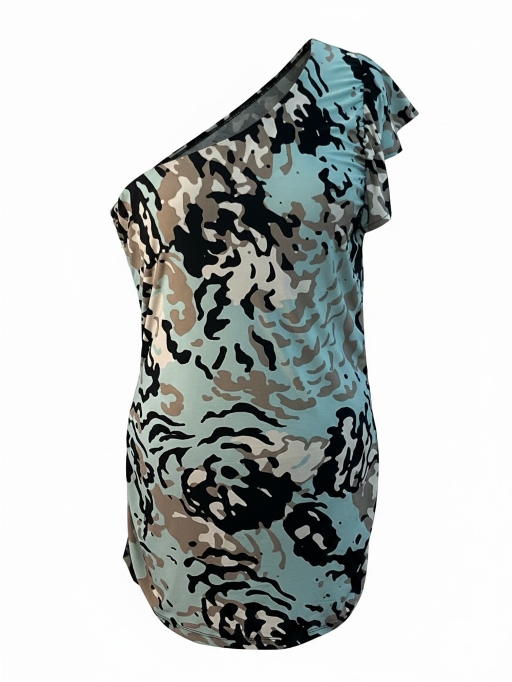 The Limited One Shoulder Ruched Camouflaged Print Top Size L